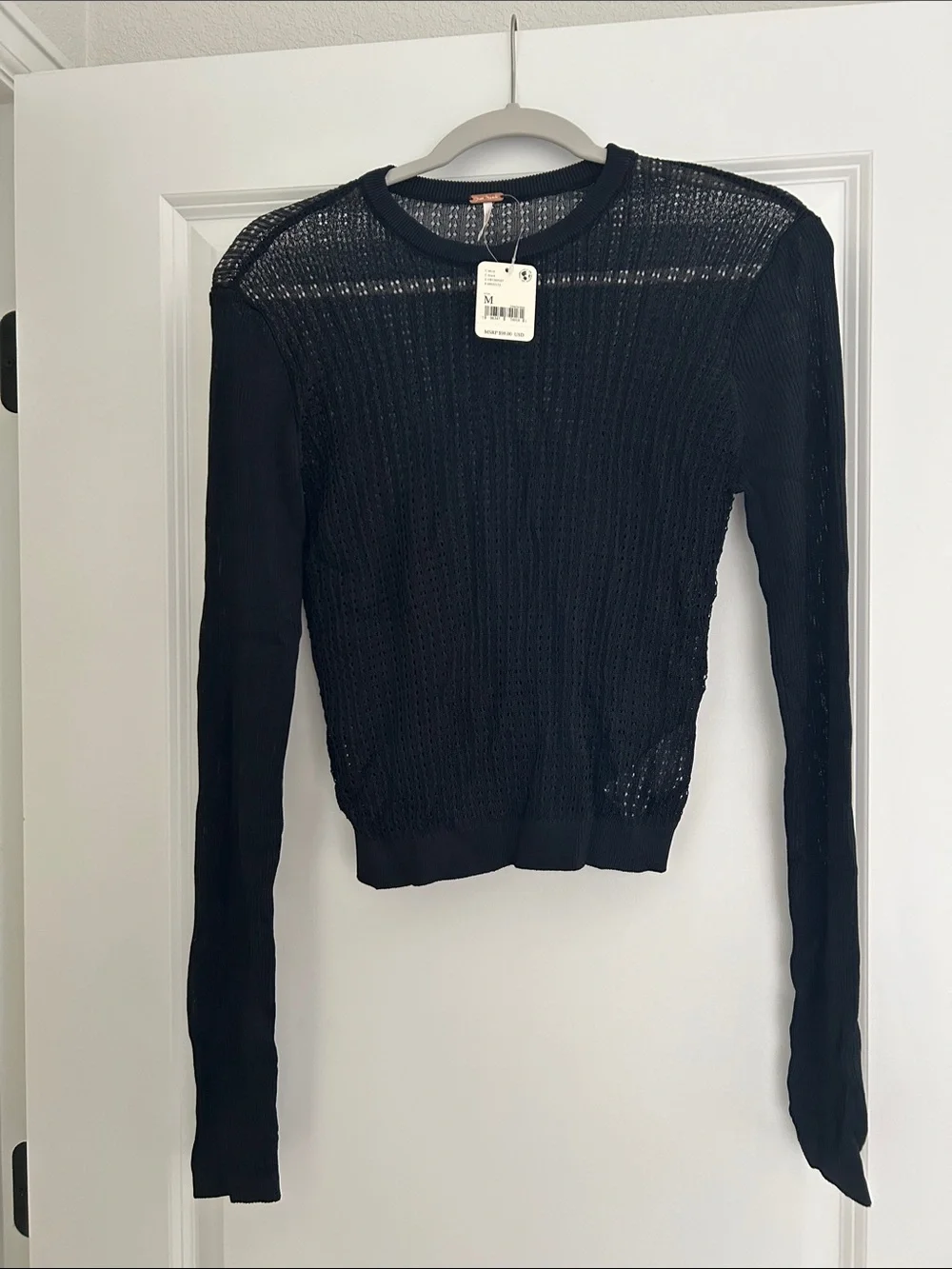 Free People Black Sheer Knit Long Sleeve Top